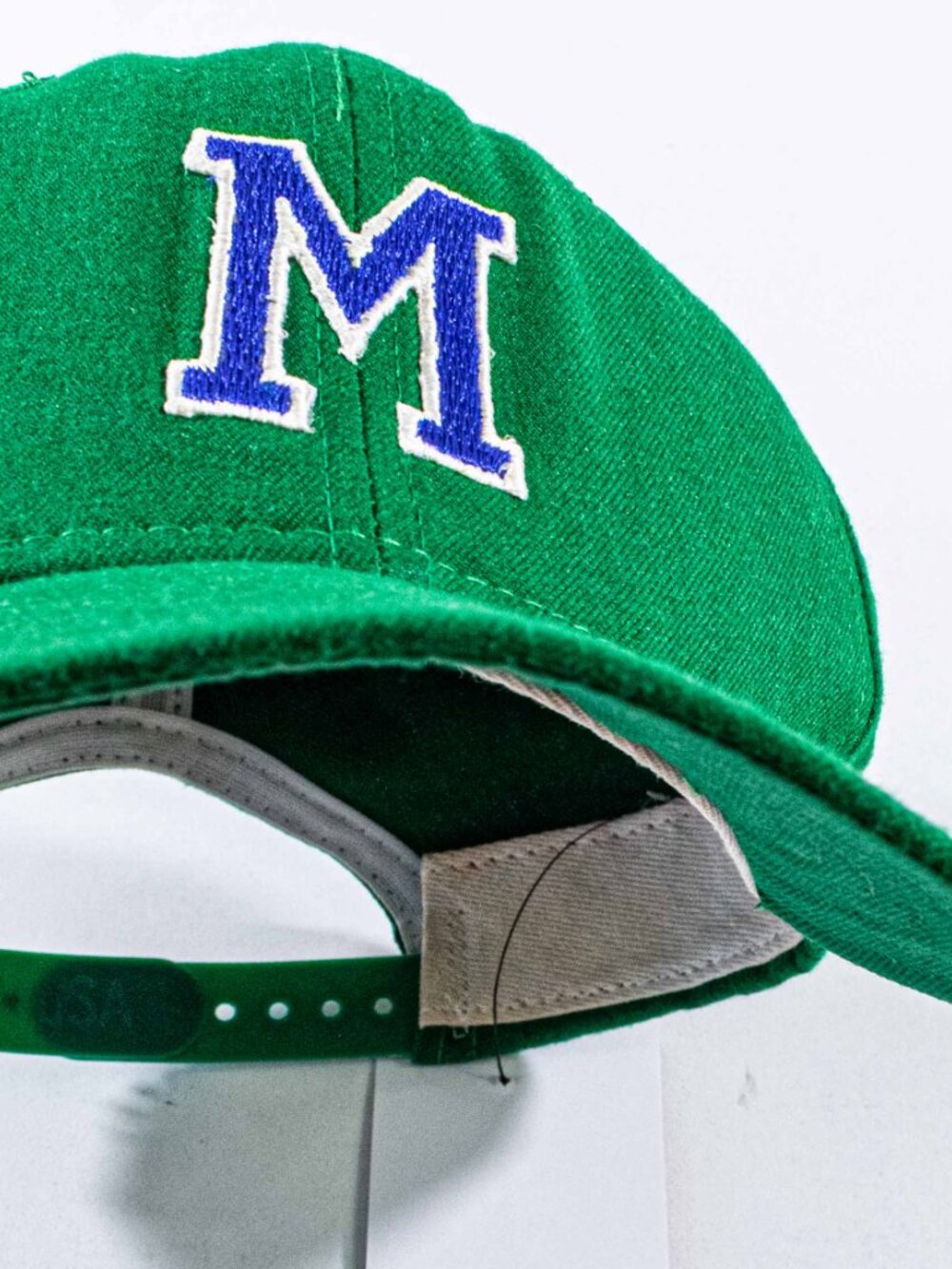 Vintage New Era Pro Model Hat M Logo Snapback 80s 90s Rare Green Blue - Picture 11 of 11